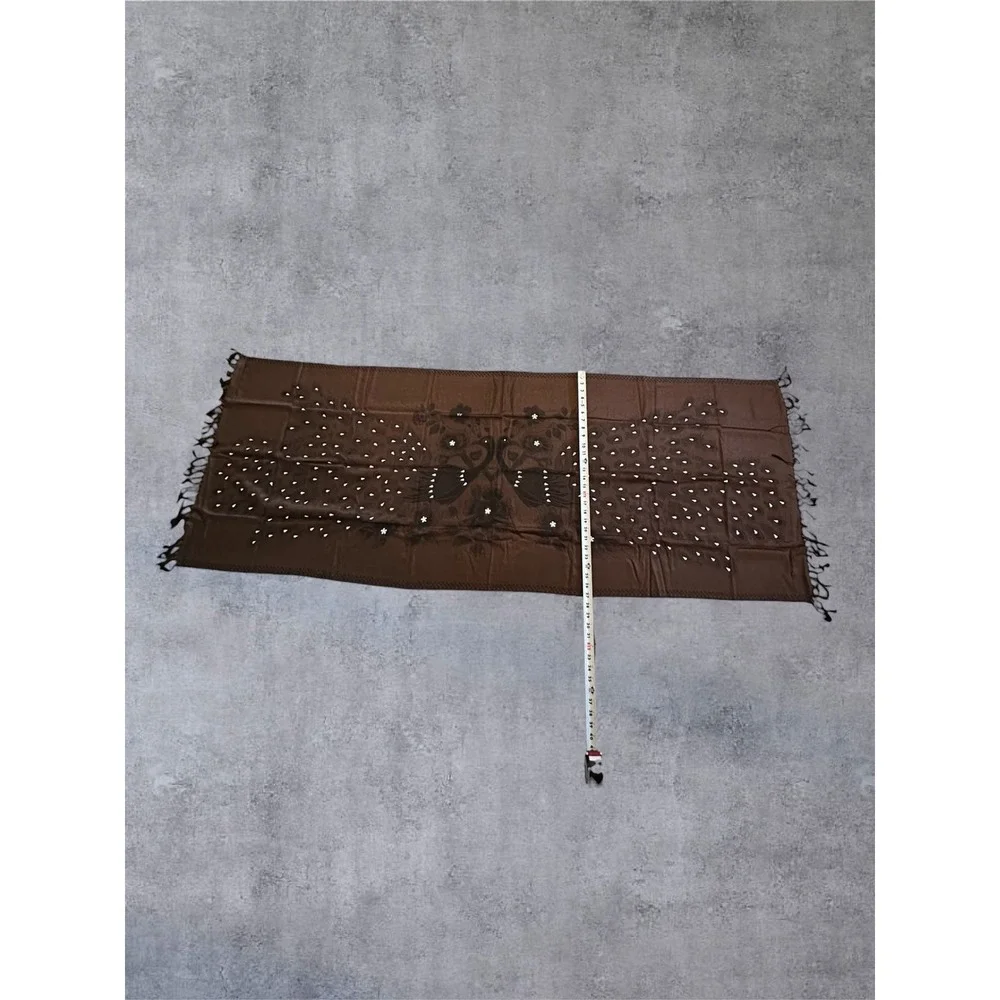 Dark Brown Peacock Floral Studded Pashmina 69x27
